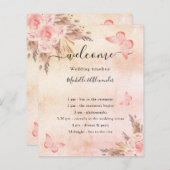 赤面パンパスグラスバラ蝶の結婚式プログラム (正面/裏面)