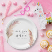 赤面パンパスグラスミニマル結婚リスト ペーパープレート (パーティー)