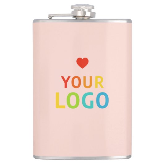 赤面パーソナライズされたピンクのかわいいロゴ入りフラスコ フラスク (正面)