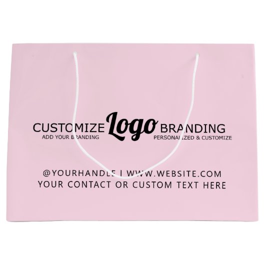 赤面パーソナライズされたピンクビジネスロゴ会社 ラージペーパーバッグ (正面)