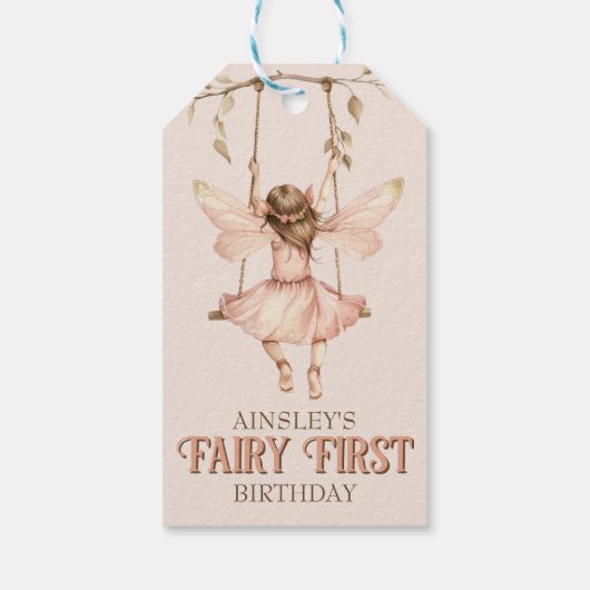 赤面パーソナライズされたピンクフェアリー最初の1歳の誕生日 ギフトタグ (裏面)