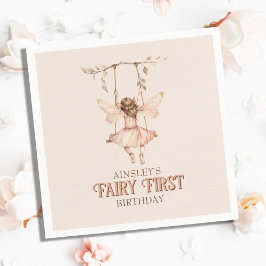 赤面パーソナライズされたピンクフェアリー最初の1歳の誕生日 スタンダードカクテルナプキン