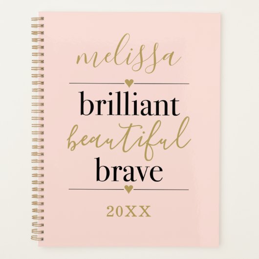 赤面パーソナライズされたピンクブリリアントビューティフルブレイブ プランナー手帳 (正面)