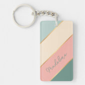 赤面パーソナライズされたピンクミントグリーンアイボリーストライプズ キーホルダー (正面)