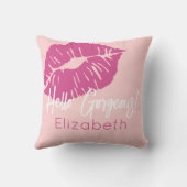 赤面パーソナライズされたピンク明るい赤紫色ハローゴス クッション (裏面)