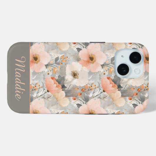 赤面パーソナライズされたピンク&グレーウォーター色フローラ Case-Mate iPhoneケース (裏面 (横))