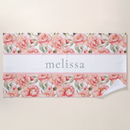 赤面パーソナライズされたフローラコテージコア ビーチタオル