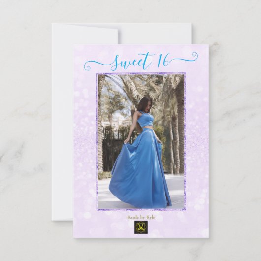 赤面パープルグリッターエレガントシックスウィート16 招待状 (裏面)