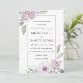 赤面パープルバラフローラ銀結婚式招待状 招待状 (スタンド正面)