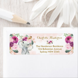 赤面パープルフローラエレファントボホベビーガール ラベル