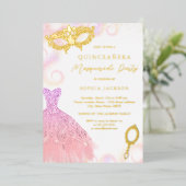 赤面パープルマスカレードパーティードレスキンセアニェラ 箔招待状 (立ち正面)