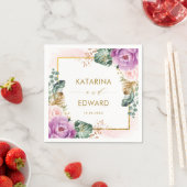 赤面パープル熱帯フローラ緑結婚園 スタンダードカクテルナプキン (インサイチュ)