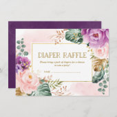 赤面パープル素朴トロピカルフローラおむつラッフル エンクロージャーカード (正面/裏面)