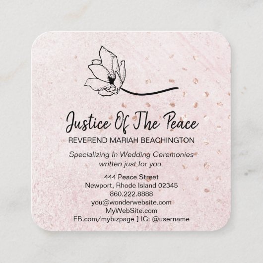 *～*赤面パールグリッターピーチピンクラインアートフラワー スクエア名刺 (裏面)