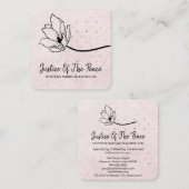 *～*赤面パールグリッターピーチピンクラインアートフラワー スクエア名刺 (正面/裏面)