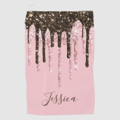 赤面ピきらきら光るンクガーリーパーソナライズされたグリッター名 ゴルフタオル (正面)