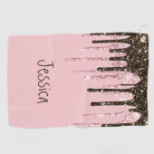 赤面ピきらきら光るンクガーリーパーソナライズされたグリッター名 ゴルフタオル (横)