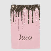 赤面ピきらきら光るンクガーリーパーソナライズされたグリッター名 ゴルフタオル (正面)