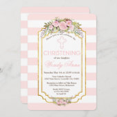 赤面ピストライプンクフローラ金ゴールド《キリスト教》洗礼式や命名式招待状 招待状 (正面/裏面)