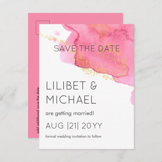 赤面ピモダンンク結婚金ゴールドの救日付 ポストカード (正面/裏面)