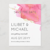 赤面ピモダンンク結婚金ゴールドの救日付 ポストカード (正面)