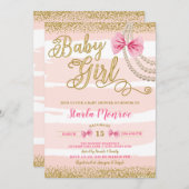 赤面ピンエレガントクボーパールベビーガーリービーシャワー 招待状 (正面/裏面)