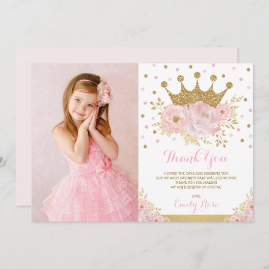 赤面ピンガーリーク金ゴールドプリンセスクラウン誕生日 サンキューカード (正面/裏面)