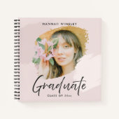 赤面ピンクあなたの写真を追加カスタム卒業ゲスト ノートブック (正面)