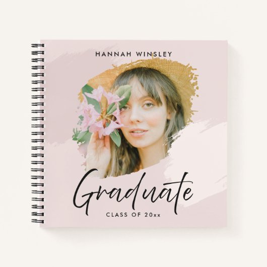 赤面ピンクあなたの写真を追加カスタム卒業ゲスト ノートブック (正面)