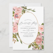 赤面ピンクおよびバラ金ゴールドフローラバチェロレッテ 招待状 (正面)