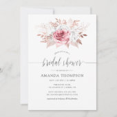 赤面ピンクおよびバラ金ゴールドフローラブライダルシャワー 招待状 (正面)