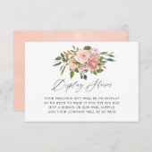赤面ピンクおよびバラ金ゴールドフローラブライダル表示 エンクロージャーカード (正面/裏面)