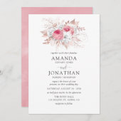 赤面ピンクおよびバラ金ゴールドフローラ結婚式招待状 招待状 (正面/裏面)
