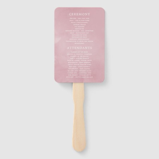 赤面ピンクおよびバラ金ゴールドフローラ結婚式 プログラム ハンドファン (裏面)