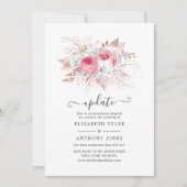 赤面ピンクおよびバラ金ゴールド結婚フローラの更新 招待状 (正面)