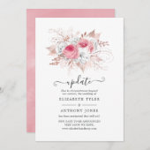 赤面ピンクおよびバラ金ゴールド結婚フローラの更新 招待状 (正面/裏面)