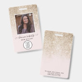 赤面ピンクおよび金ゴールドグリッター従業員またはスタイリストID バッジ (正面＆裏面)