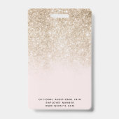 赤面ピンクおよび金ゴールドグリッター従業員またはスタイリストID バッジ (裏面)