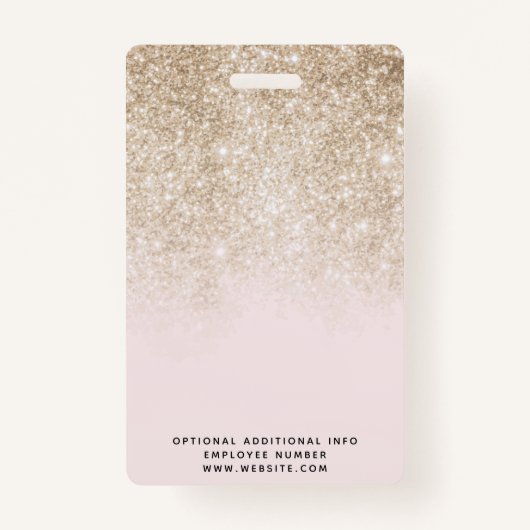 赤面ピンクおよび金ゴールドグリッター従業員またはスタイリストID バッジ (裏面)
