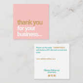 赤面ピンクお客様の感謝の挿入 スクエア名刺 (正面/裏面)