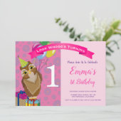 赤面ピンクかわいいベビーフイルズ1st誕生日パーティー写真 招待状 (スタンド正面)