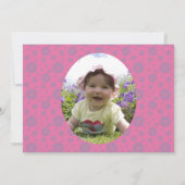 赤面ピンクかわいいベビーフイルズ1st誕生日パーティー写真 招待状 (裏面)