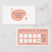 赤面ピンクかわいいミニマルサロンコーヒーショップ ロイヤリティカード (正面/裏面)