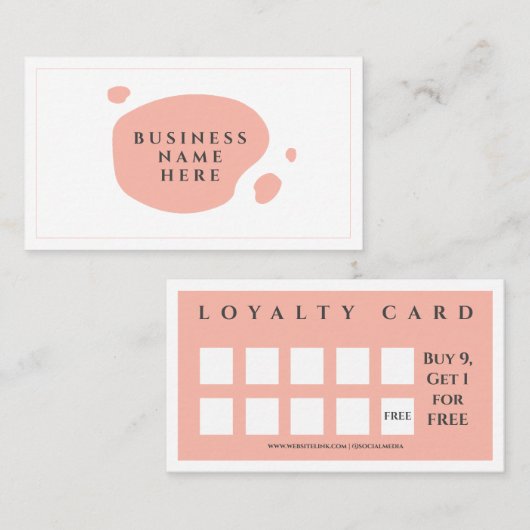 赤面ピンクかわいいミニマルサロンコーヒーショップ ロイヤリティカード (正面/裏面)