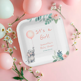 赤面ピンクかわいい象のバルーン赤ちゃんシャワー ペーパープレート