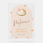 赤面ピンクかわいい餃子ベビーガールシャワーウェルカム アクリルサイン (正面)