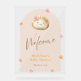 赤面ピンクかわいい餃子ベビーガールシャワーウェルカム アクリルサイン