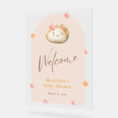赤面ピンクかわいい餃子ベビーガールシャワーウェルカム アクリルサイン (傾斜)