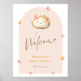 赤面ピンクかわいい餃子ベビーガールシャワーウェルカム ポスター