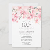 赤面ピンクさくらんぼブロッサムフローラ100誕生日イン 招待状 (正面)